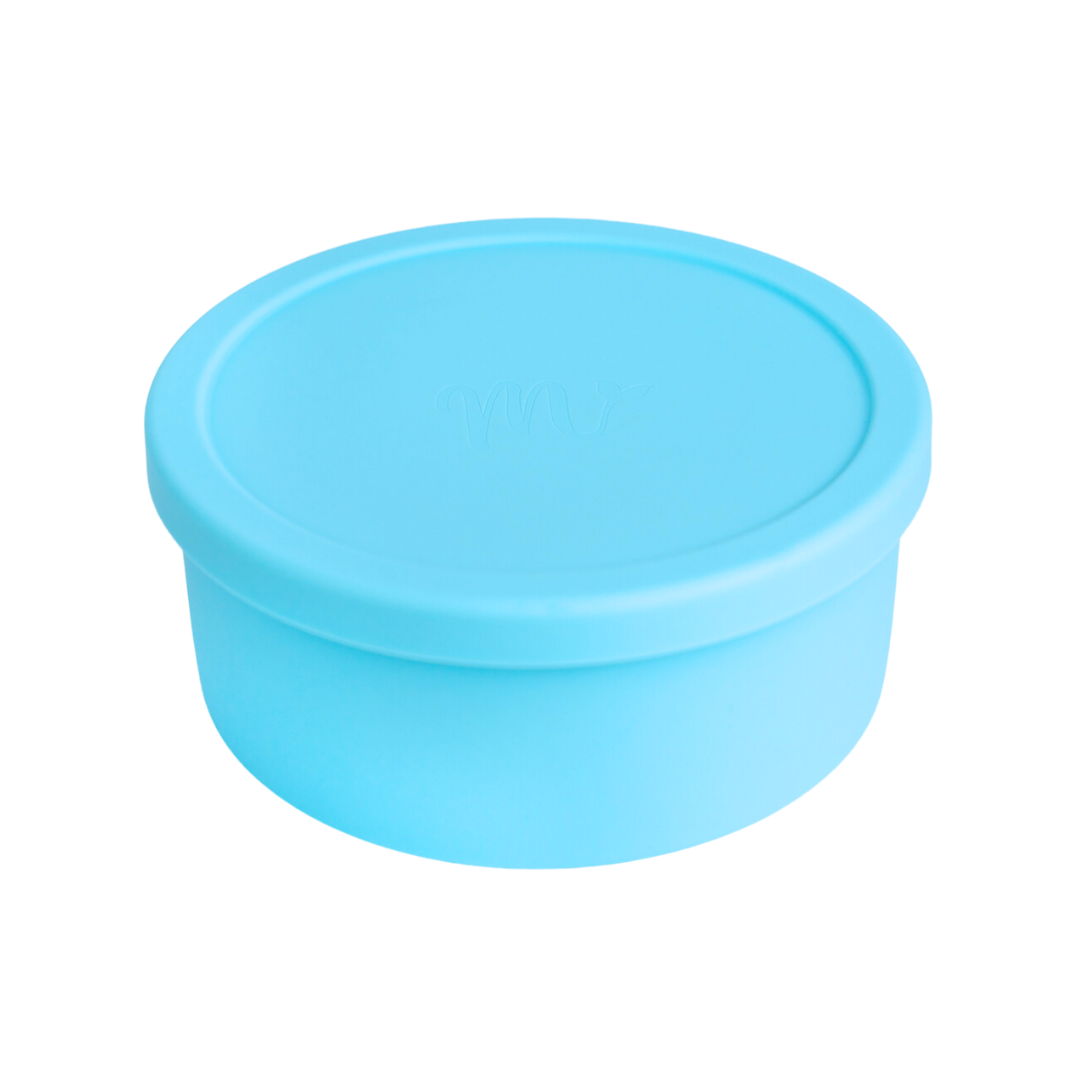 Sky Blue bento bowl with lid closed, simple and sleek design.