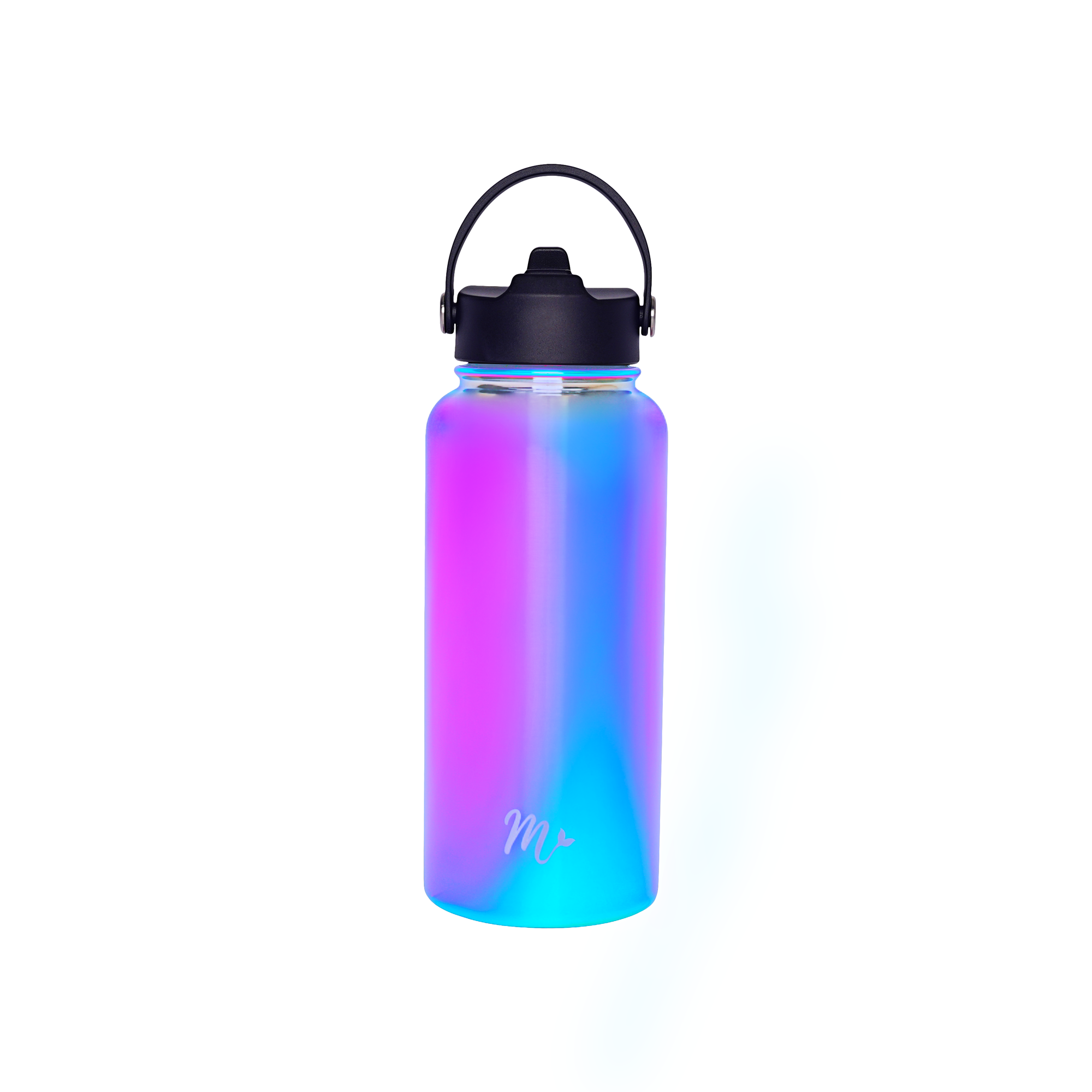 chrome water bottle, iridescent water bottle, water flask, travel bottle, keeps drinks cold, aesthetic water bottle, straw bottle