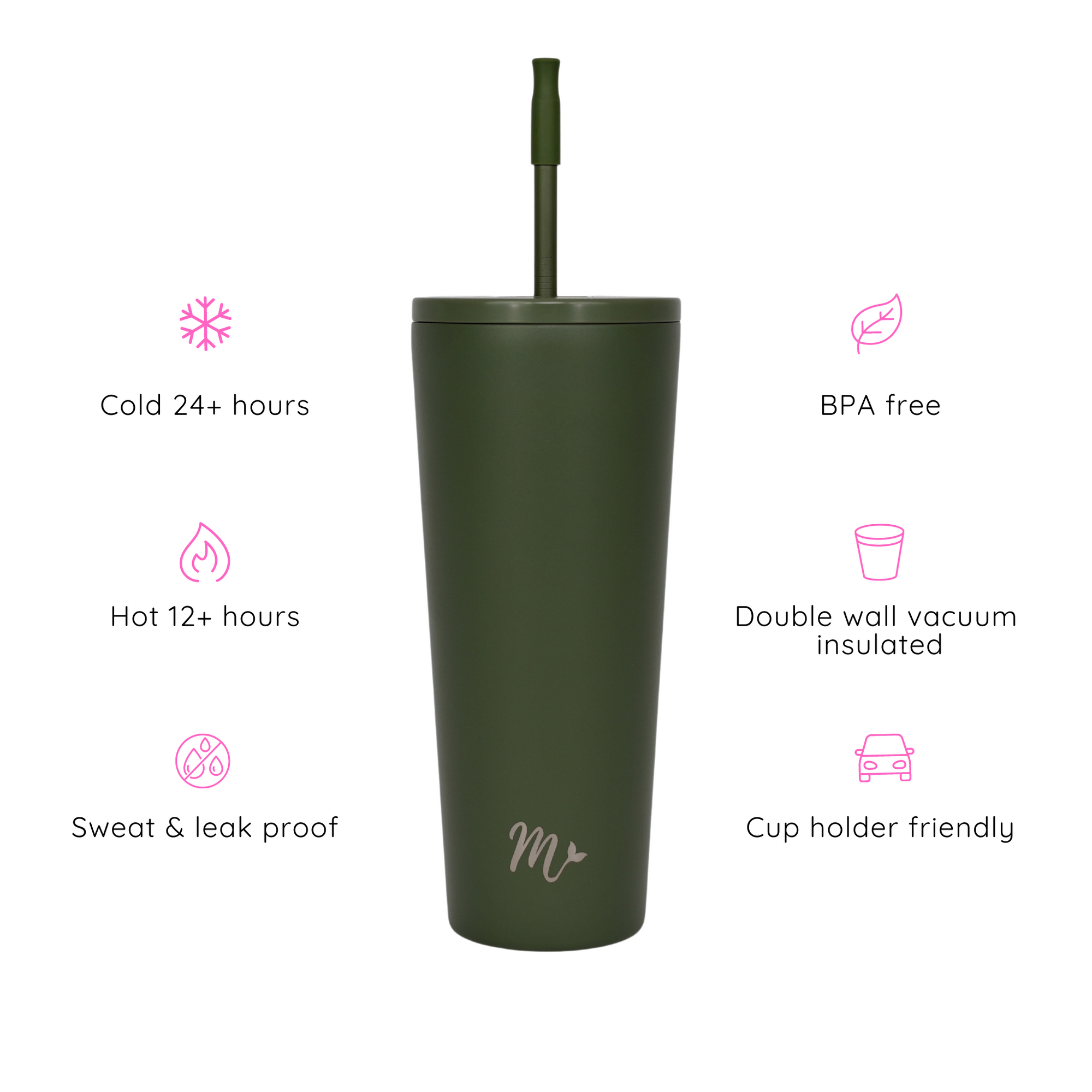 army green tumbler, matte green tumbler, leakproof tumbler, cute trendy cup, travel mug, straw included, keeps drinks cold