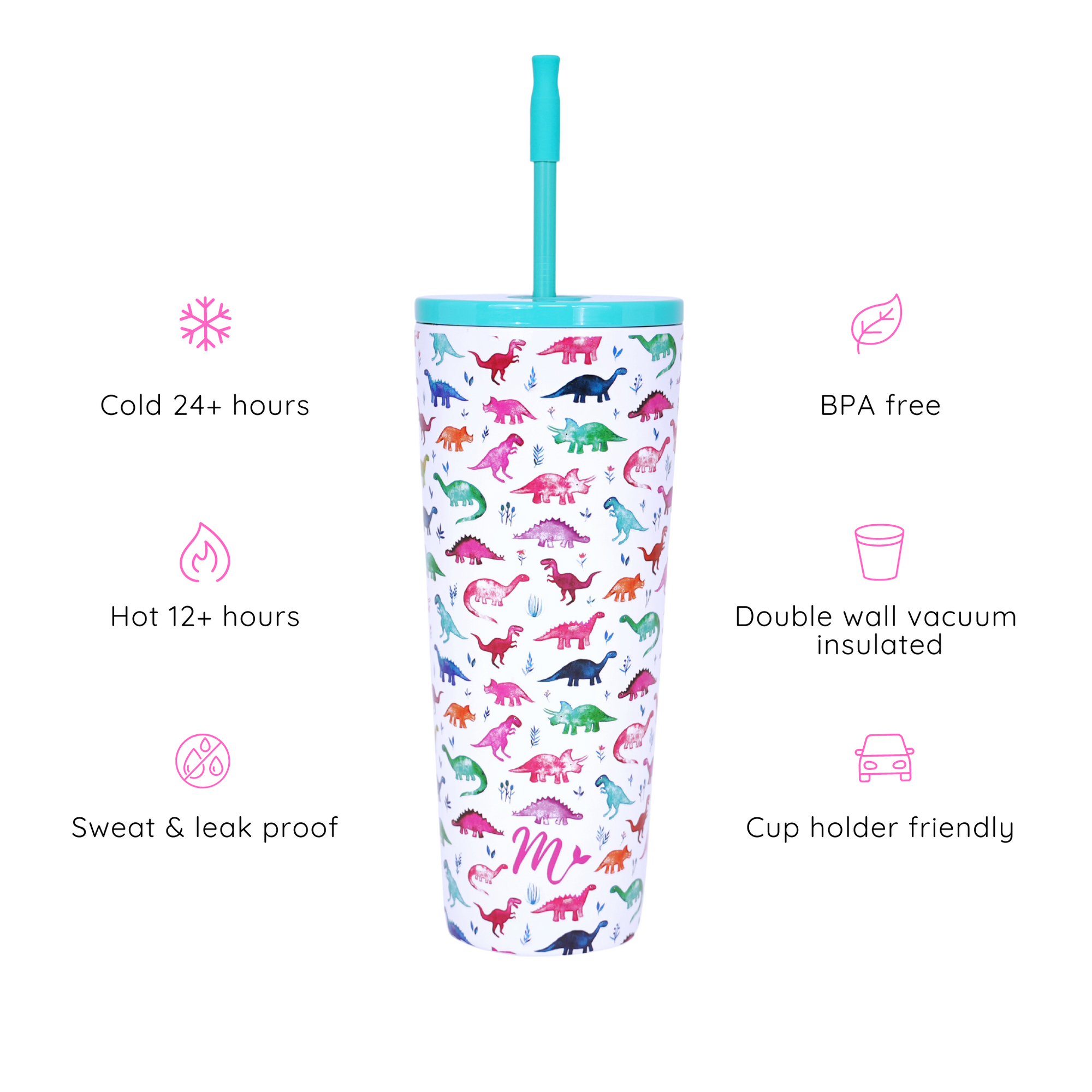 dinosaur tumbler, kids tumbler, trendy 22oz cup, leakproof tumbler, cute trendy cup, travel mug, straw included, keeps drinks cold, aesthetic cup