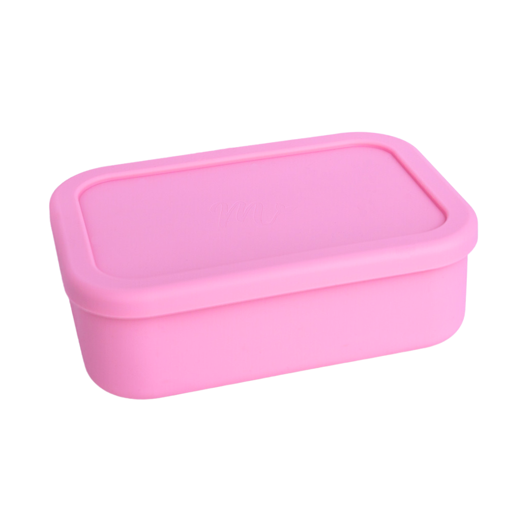 Bubblegum bento box with a rectangular lid, compact and modern design.
