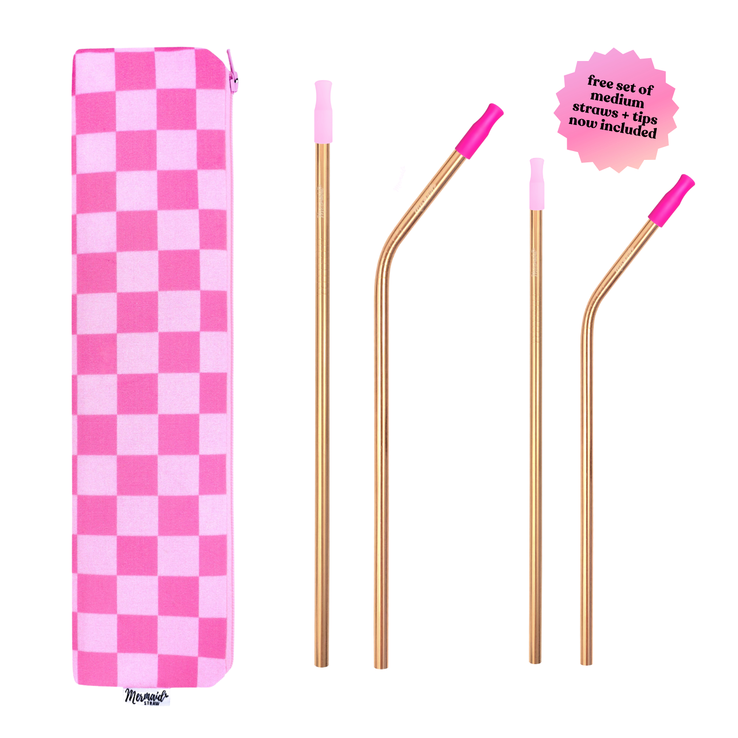 Pink Checkers Straw Pack