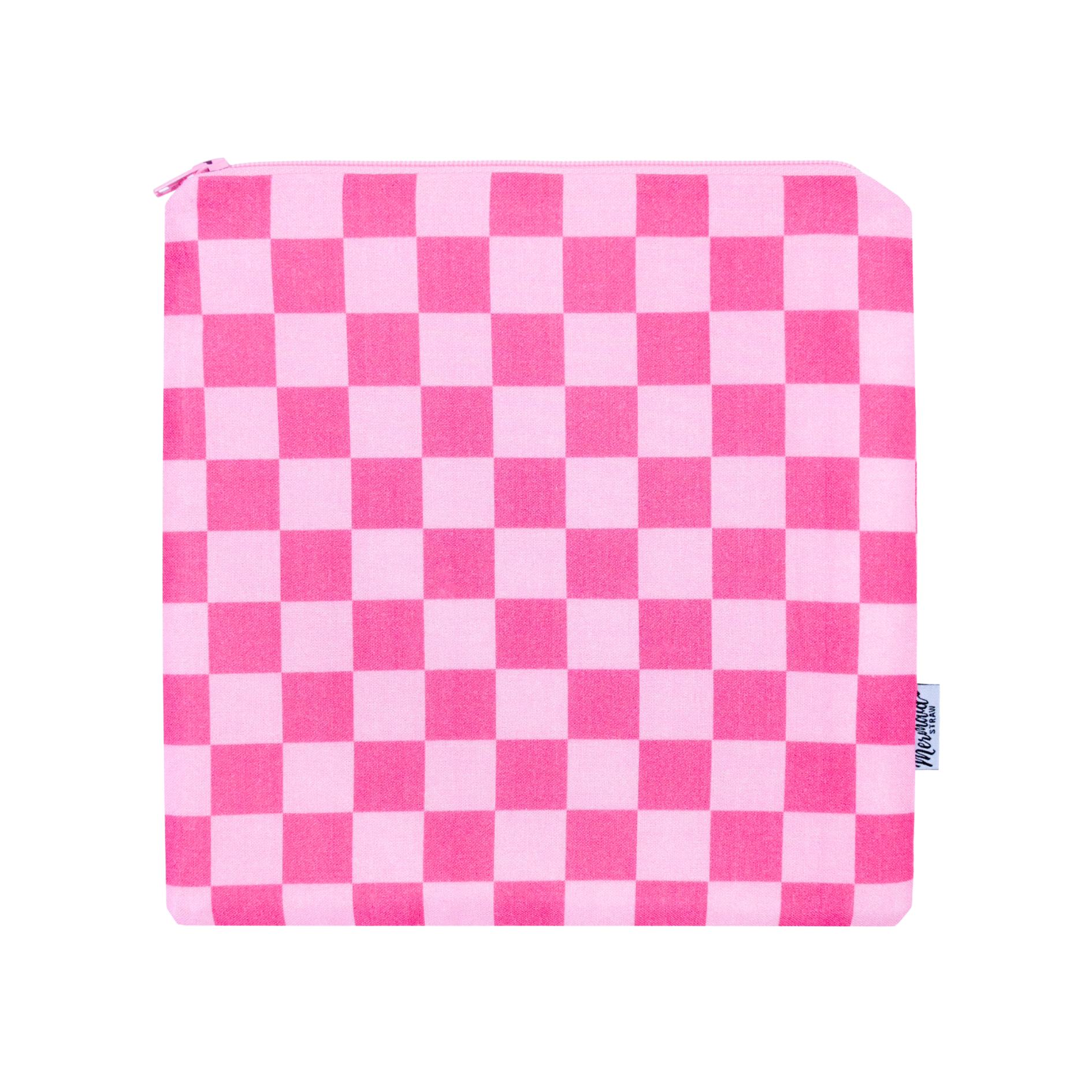 pink checkered handmade, reusable essentials bag