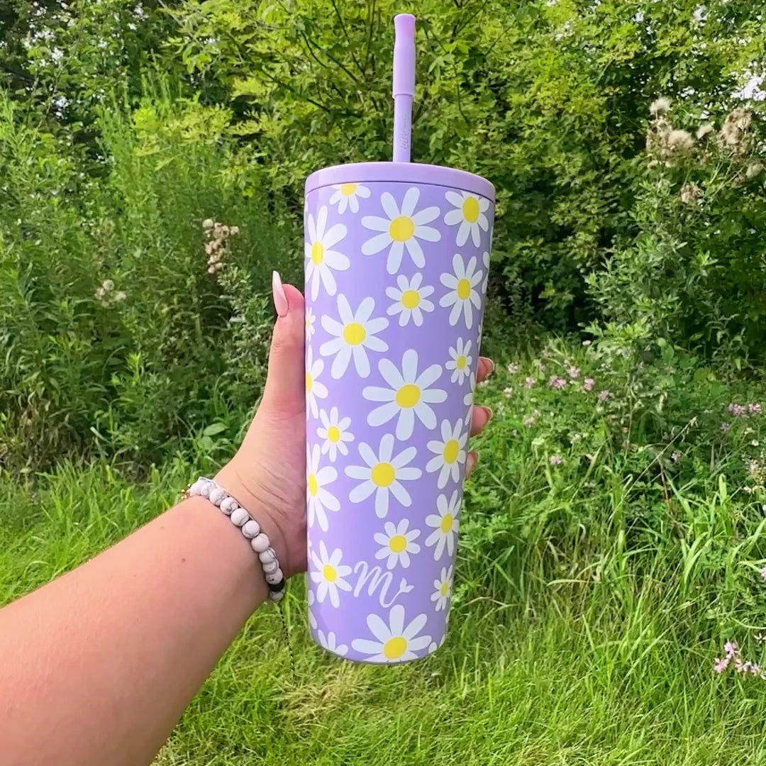 pastel tumbler, cute flower tumbler, leakproof tumbler, keeps cups cold, straw included