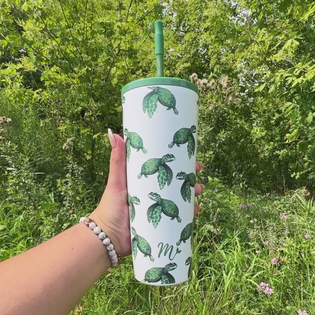 turtle cup, tumbler, turtle tumbler, green tumbler, super cute, save the turtles cup, straw included,keeps drinks cold