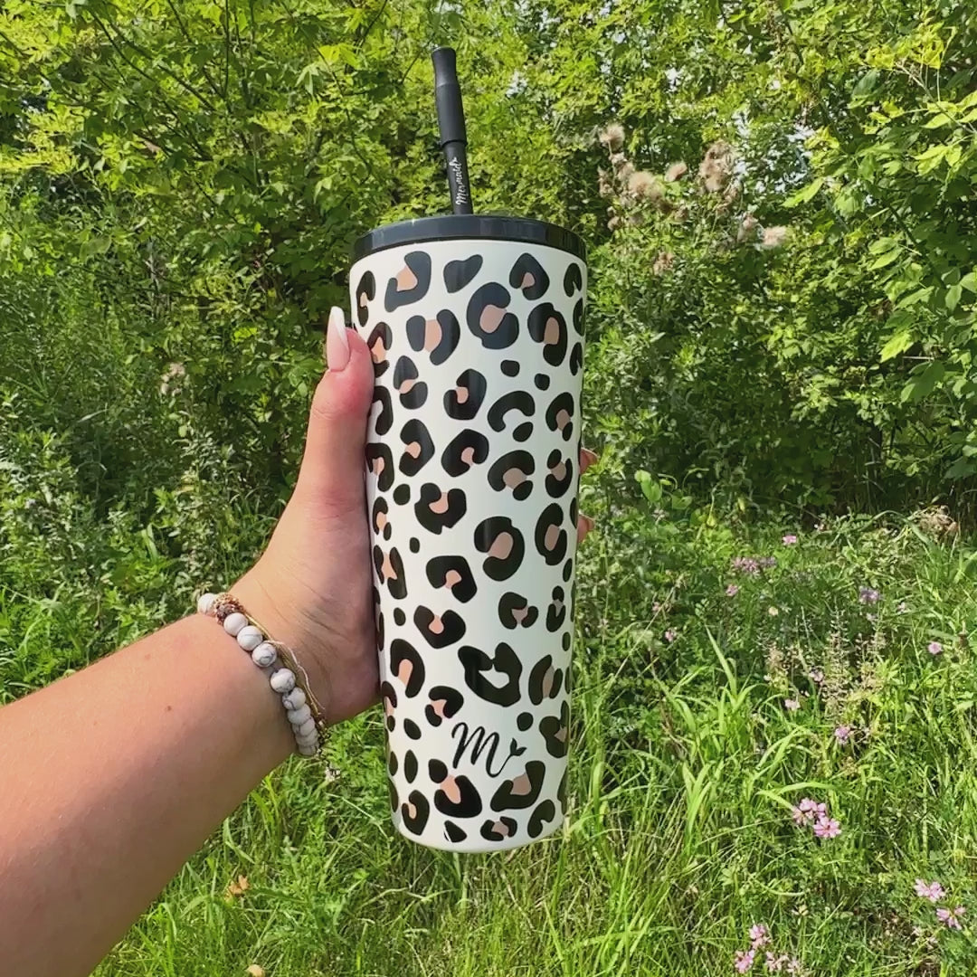 animal print tumbler, keeps drinks cold, leakproof tumbler, super cute, trendy, straw included