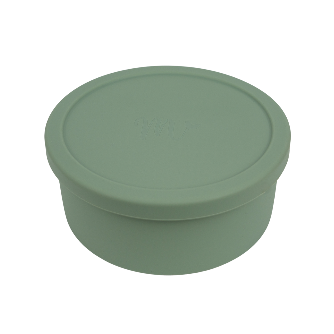 Sage bento box with lid removed, showing three interior compartments for easy food organization