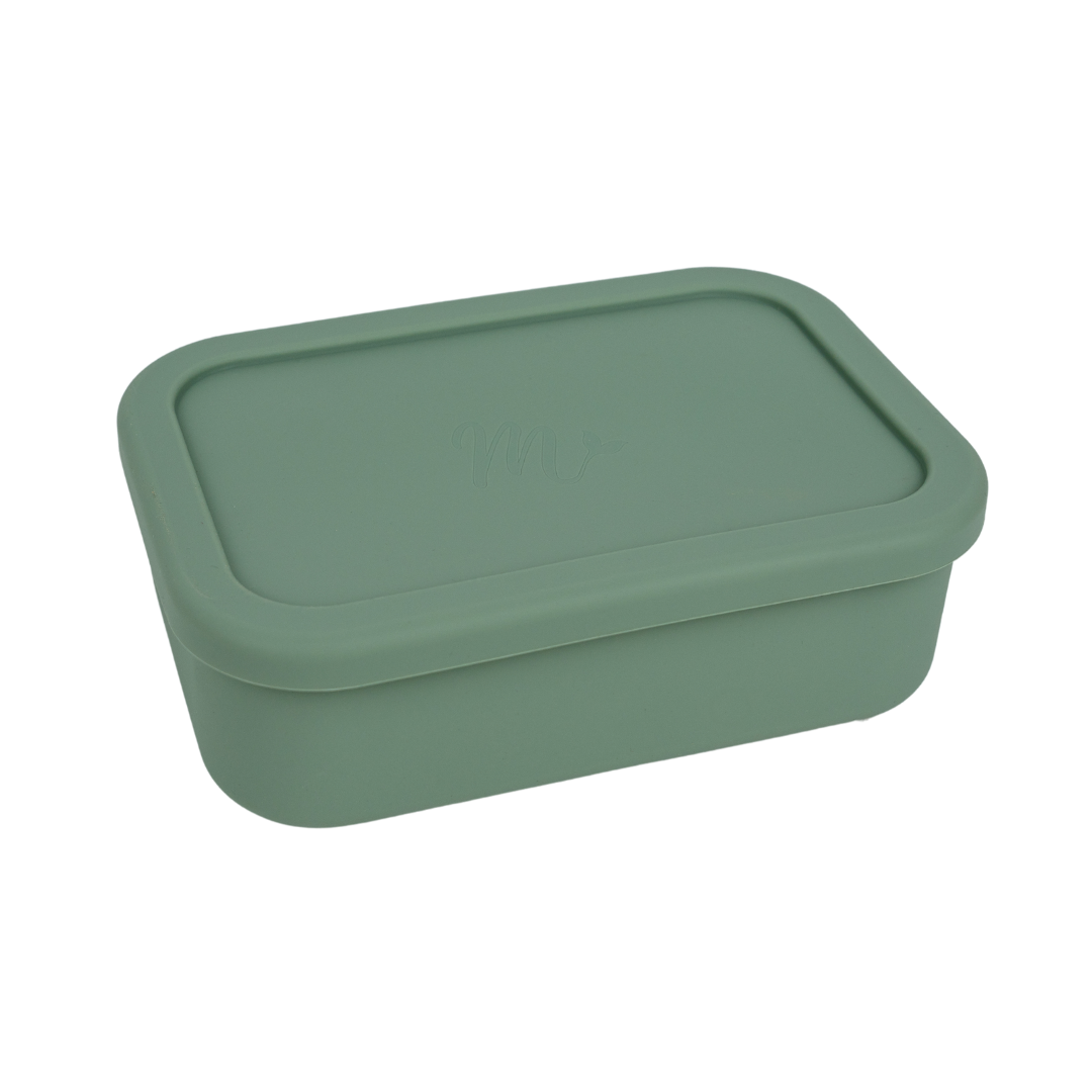 Sage bento box with a rectangular lid, compact and modern design.