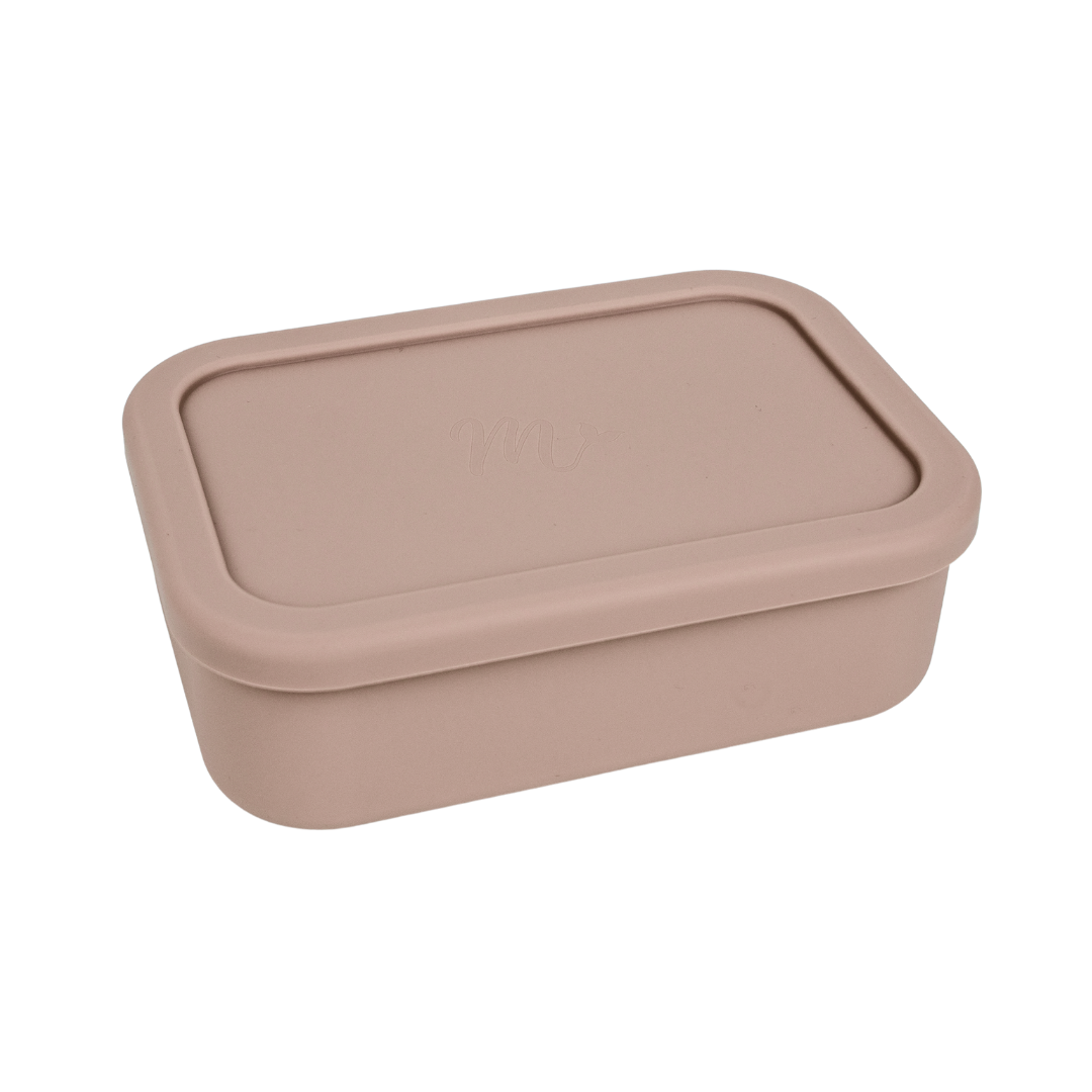 Taupe bento box with a rectangular lid, compact and modern design.